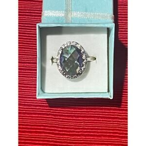 Vintage‎ Blue Topaz Silver Ring Center Blue Topaz Gemstone size 9.5